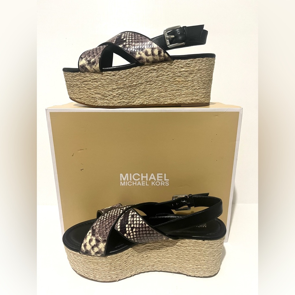 Michael Kors Jodi Mid Embossed Snake Print Platform Leather Sandals
